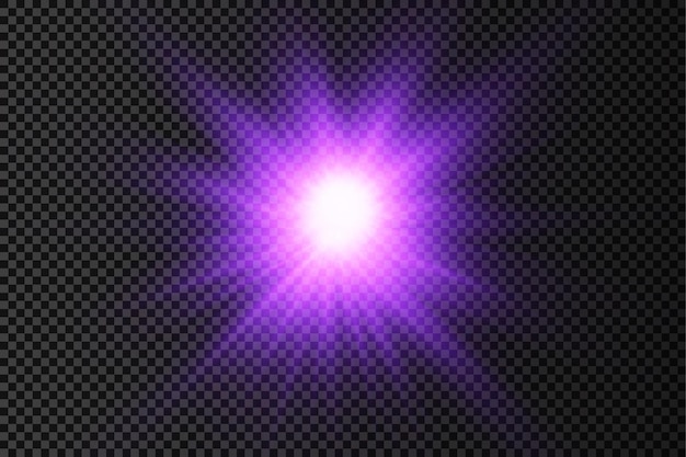 Purple glowing light burst glow bright star violet sun rays light effect flare of sunshine Vector