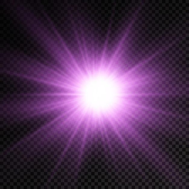 Purple glowing light burst glow bright star violet sun rays light effect flare of sunshine