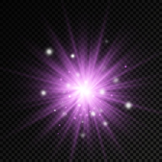 Purple glowing light burst glow bright star violet sun rays light effect flare of sunshine