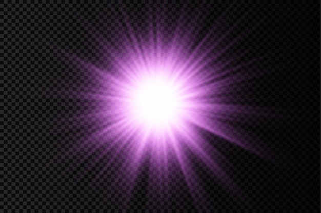 Purple glowing light burst glow bright star violet sun rays light effect flare of sunshine