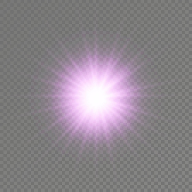 Purple glowing light burst glow bright star violet sun rays light effect flare of sunshine