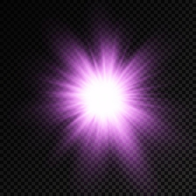 Purple glowing light burst glow bright star violet sun rays light effect flare of sunshine