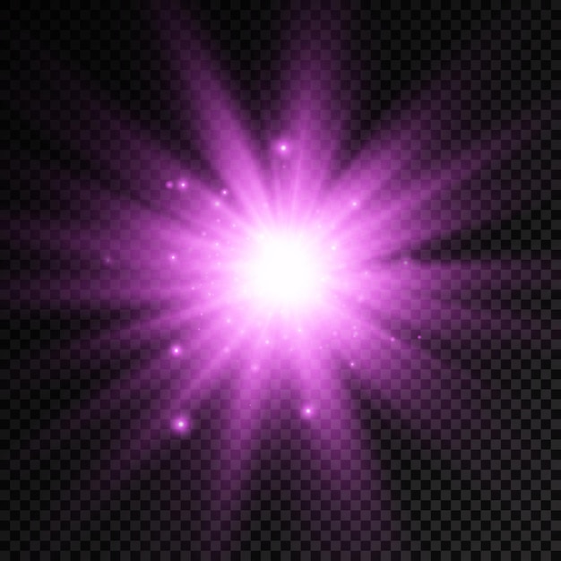 Purple glowing light burst glow bright star violet sun rays light effect flare of sunshine