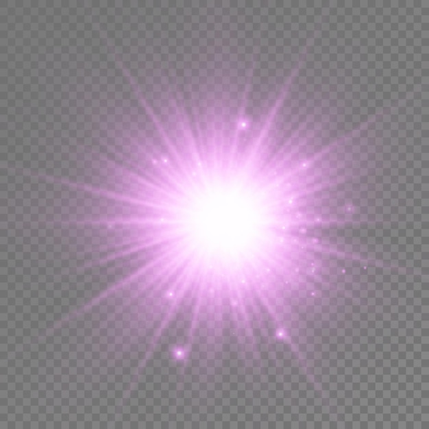 Purple glowing light burst glow bright star violet sun rays light effect flare of sunshine