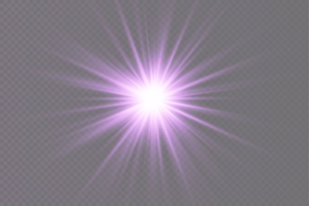 Purple glowing light burst glow bright star violet sun rays light effect flare of sunshine