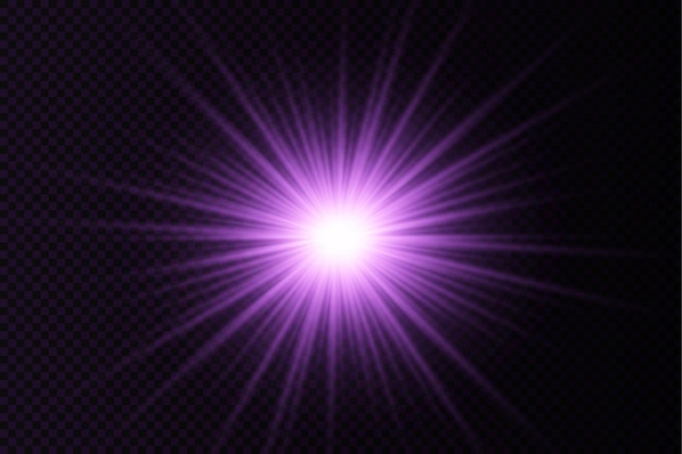 Purple glowing light burst glow bright star violet sun rays light effect flare of sunshine