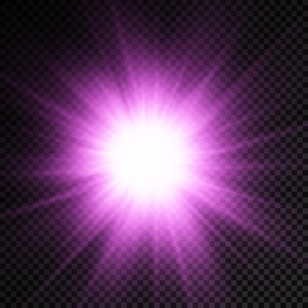 Purple glowing light burst glow bright star violet sun rays light effect flare of sunshine