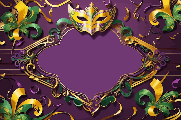 Vector purple green yellow mardi gras theme invitation