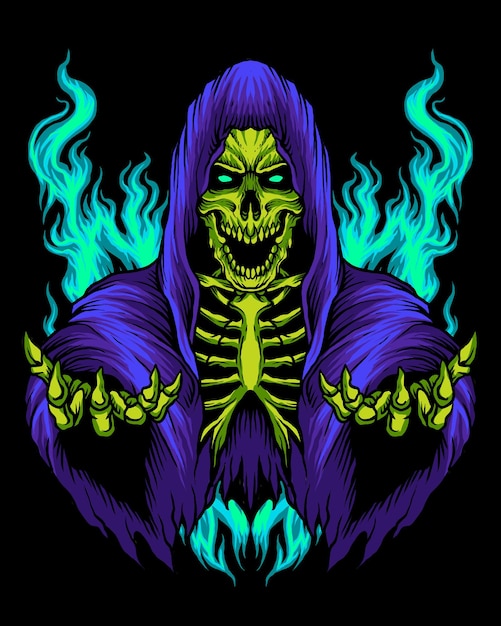 Purple grim reaper skull logo