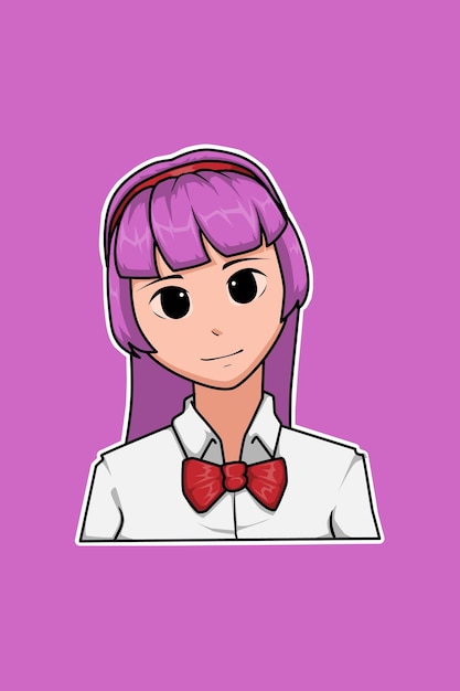 Purple hair girl back to school cartoon illustration