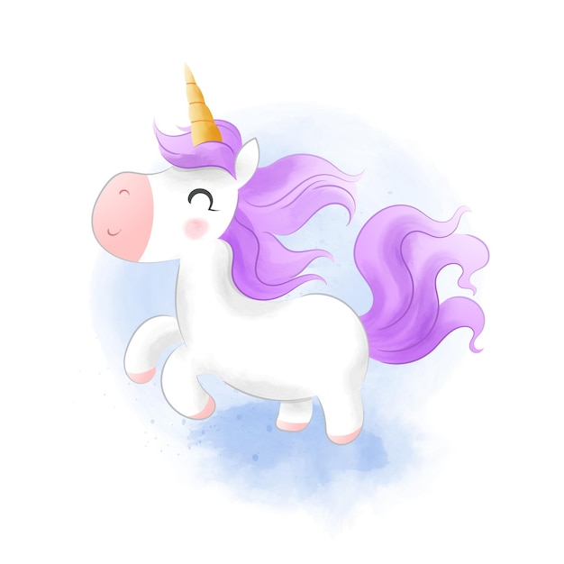 purple hair unicorn watercolor illustration