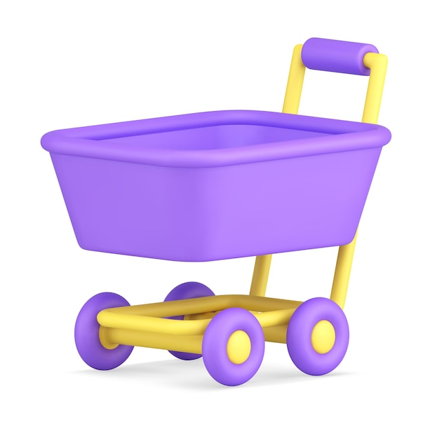 Purple handcart sell service metallic equipment with wheels and handle realistic d icon vector