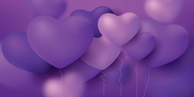 Purple heart balloons on a purple background