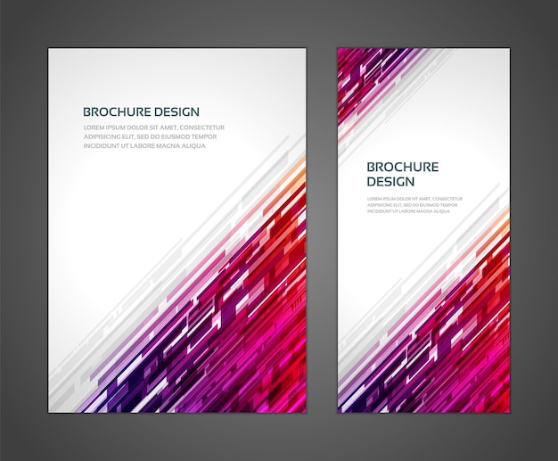 Purple hi tech digital flow dynamic geometric booklet cover brochure realistic template set vector