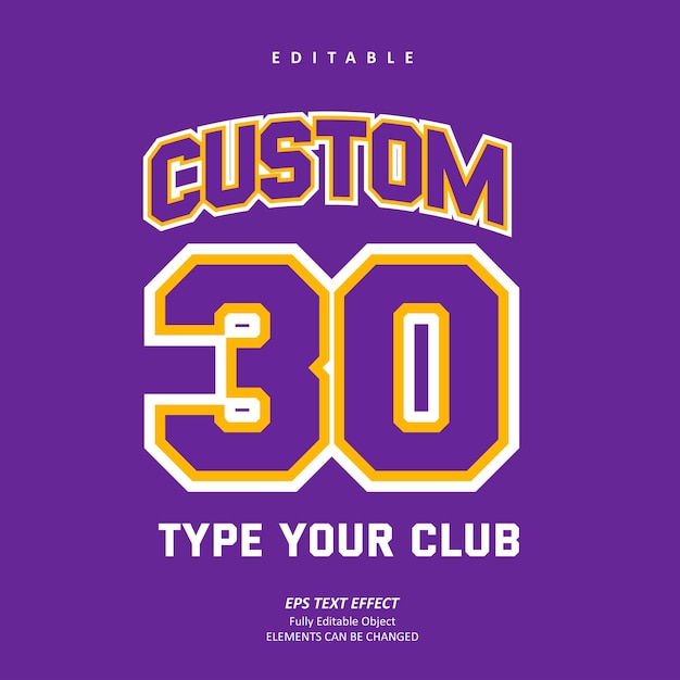 Purple Jersey number basketball team name printable embroidery text effect editable premium vector