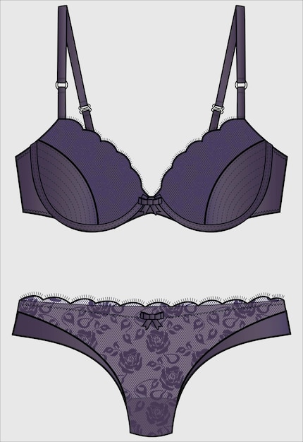 PURPLE LACE BRA AND UNDER WEAR SET VECTOR