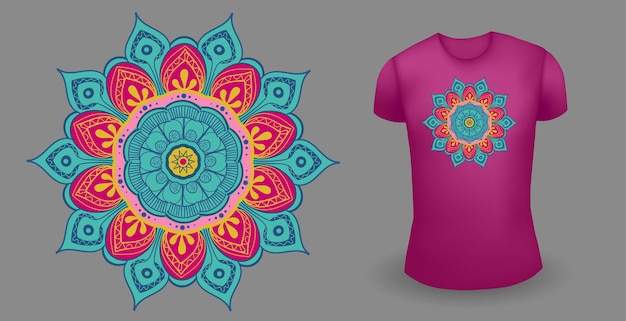 Purple male realistic t shirt with mandala vector