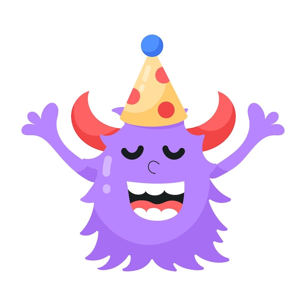 A purple monster with a party hat and a party hat.