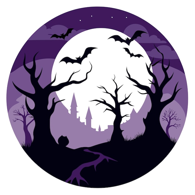 Vector a purple moon with bats on it and a purple moon in the background