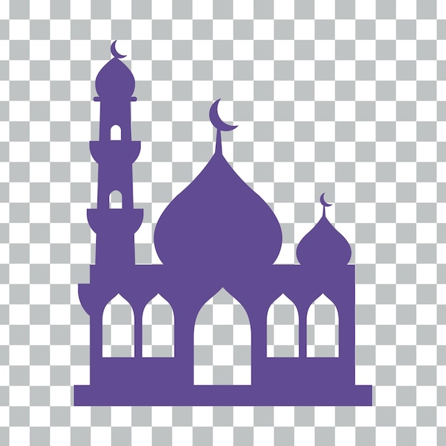 A purple mosque with a crescent moon on the top