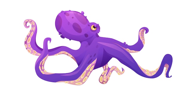 Purple octopus cartoon vector illustration Sea cute animal