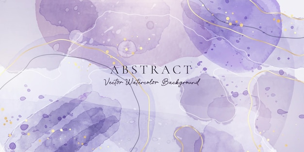 Purple and pastel grey liquid marble watercolor background with gold lines