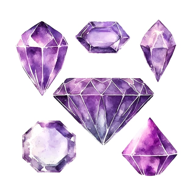 Purple pink diamond rock jewelry mineral isolated illustration element geometric quartz polygon crys