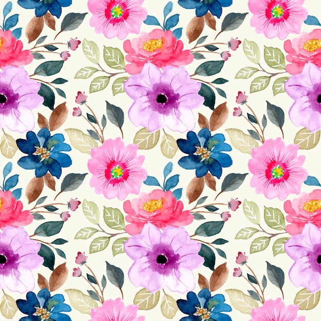 purple pink floral watercolor seamless pattern