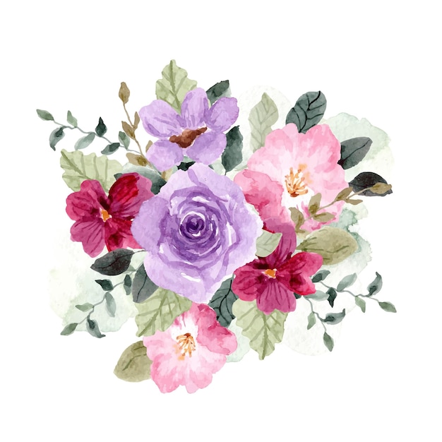 purple pink flower watercolor bouquet