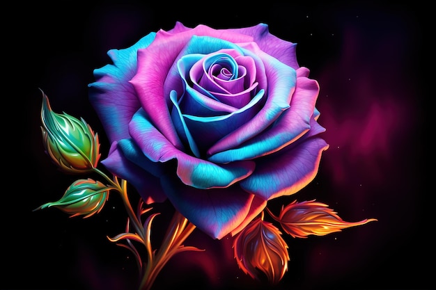 a purple and pink rose with the colors of the rainbow