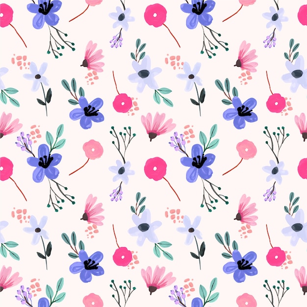 Purple and Pink Small Floral Gouache Seamless Pattern