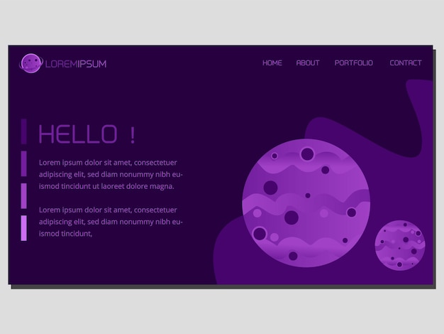 Vector purple planet illustration banner purple background concept in space with purple meteor and planets