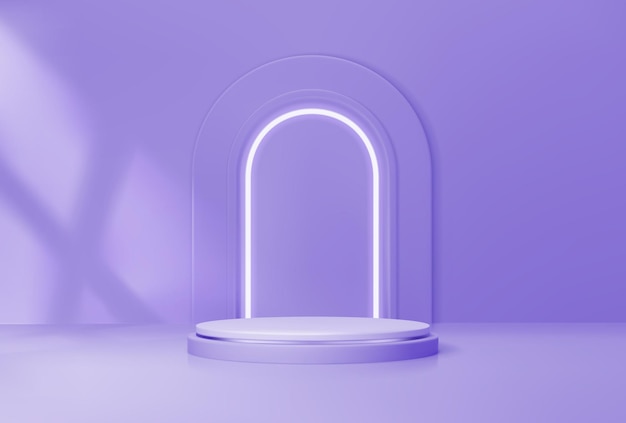 Purple podium with arch realistic platform mockup