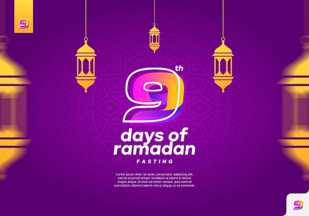 Purple poster with the number 9 of the month of ramadan.