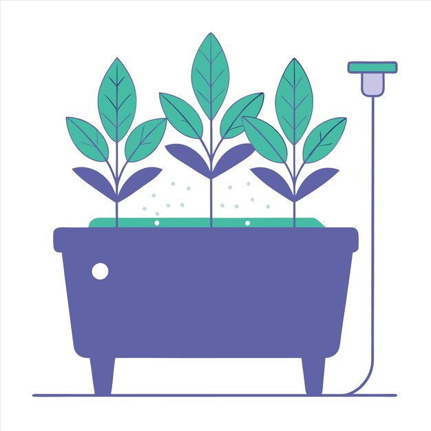 Vector a purple and purple planter with plants in it and a white background