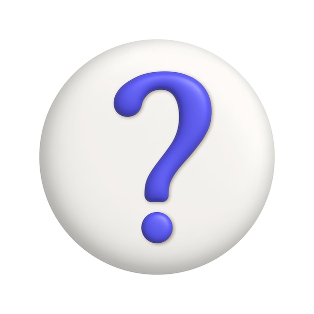 Purple question mark symbol on white button. 3d realistic vector design element