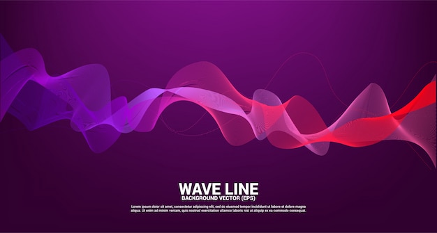 Purple red  Sound wave line curve on dark background. Element for theme technology futuristic vector