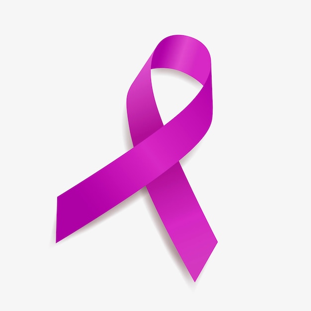 Vector purple ribbon awareness bladder cancer, alzheimer s, cystic fibrosis, lupus, epilepsy, domestic violence. isolated on white background. vector illustration.