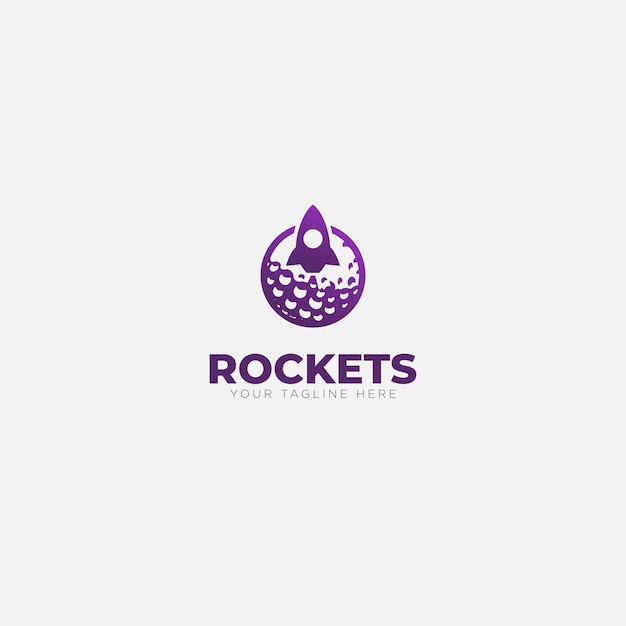 Purple Rocket and golf ball logo designs modern