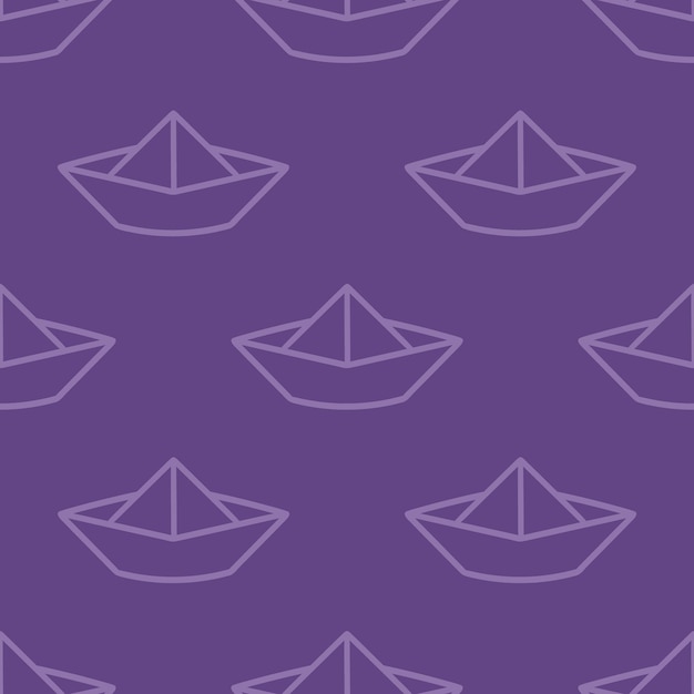 Purple seamless pattern with purple origami boat