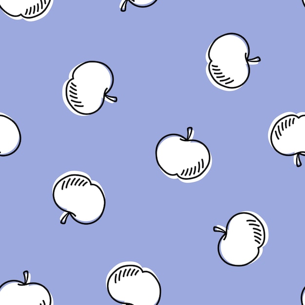 Purple seamless pattern with white  hand drawn apples.