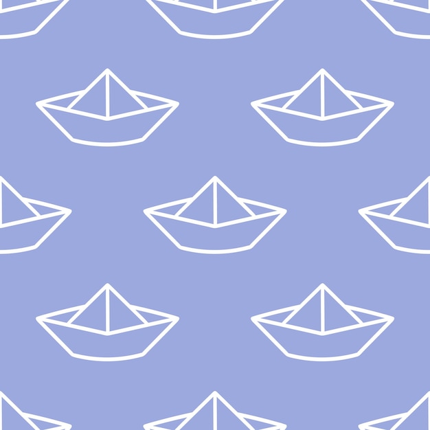 Purple seamless pattern with white paper boats.