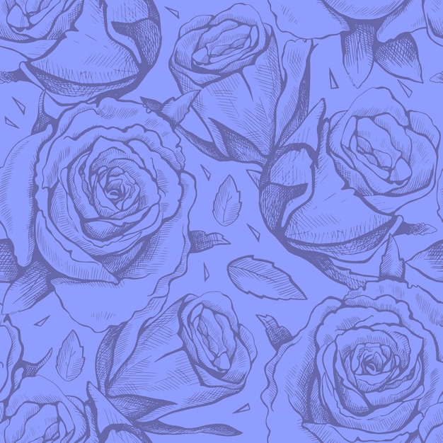 Purple seamless vector pattern of hand drawn roses