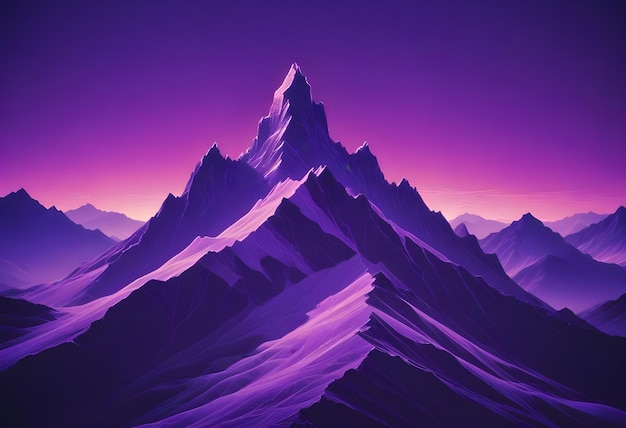 Vector purple silhouette of a mountain peak under a gradient purple and pink night sky