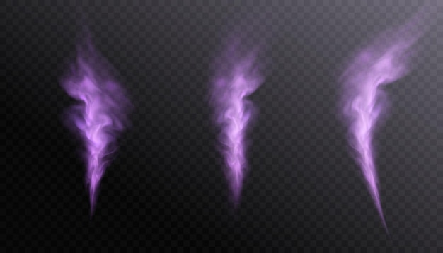 Purple smoke on a transparent background.Hookah smoke, poisonous gas, purple dust, fog effect.Vector