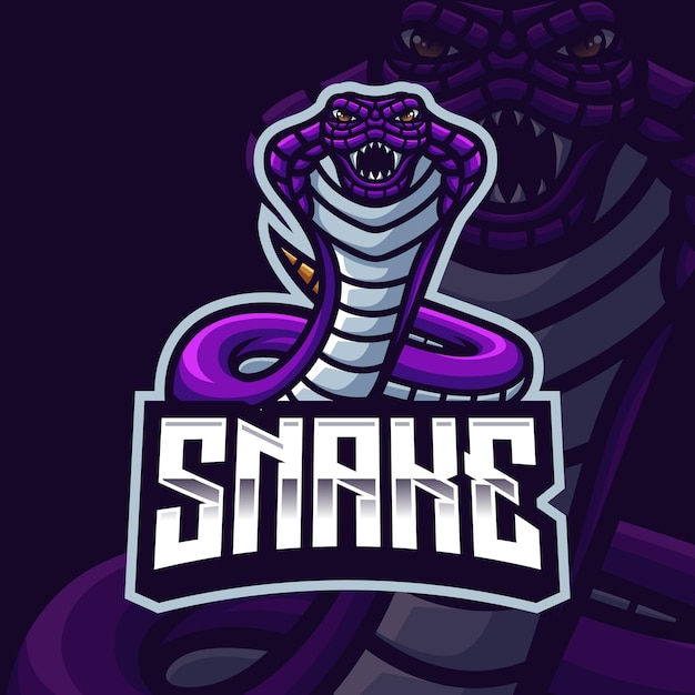 Vector purple snake mascot gaming logo template for esports streamer facebook youtube