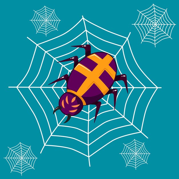 Purple Spider Illustration. Spider webs. for an Icon, Mascot orLogo