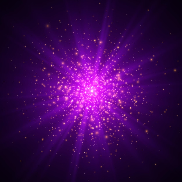 Purple star explosion with sparkles cosmic starburst vector light effect