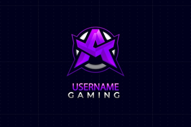 Vector purple star gaming logo with letter a inside e sports branding design