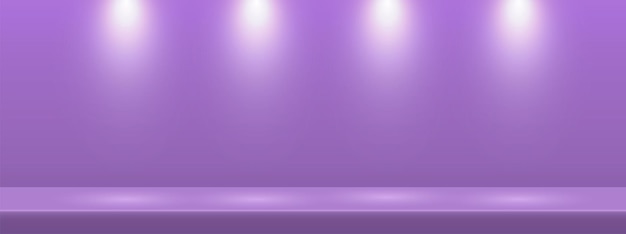 Purple studio table room background with spotlights Vector illustration.